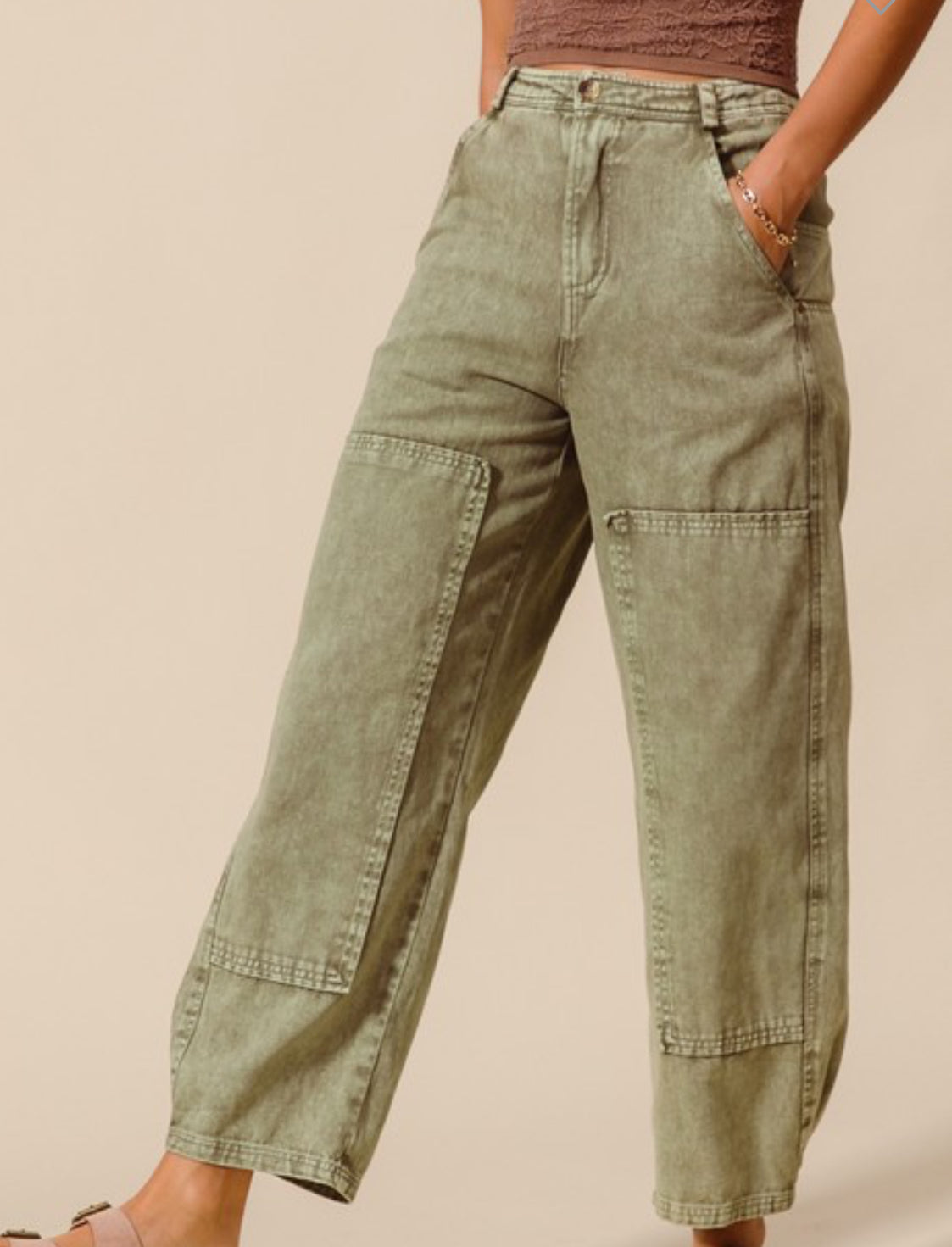 LT Olive Mid Rise Barrel Pants