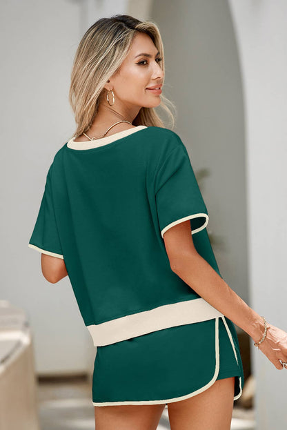 LDC Colorblock Edge Drop Shoulder T Shirt and Skirt 2Pcs Set