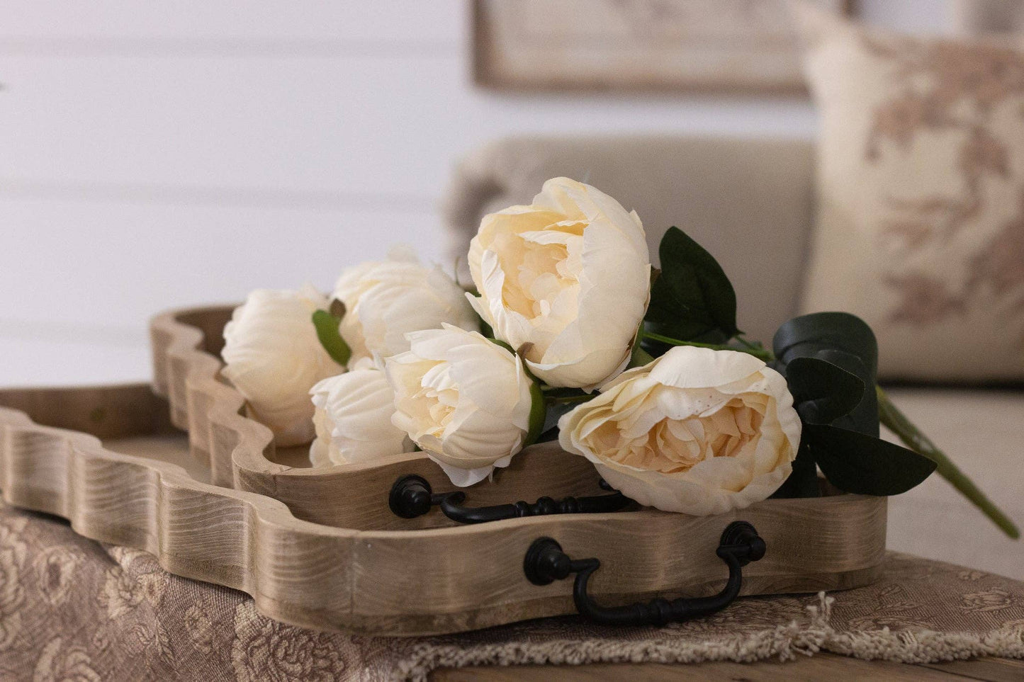 Trays - Scalloped Natural Wood (Set Of 02)