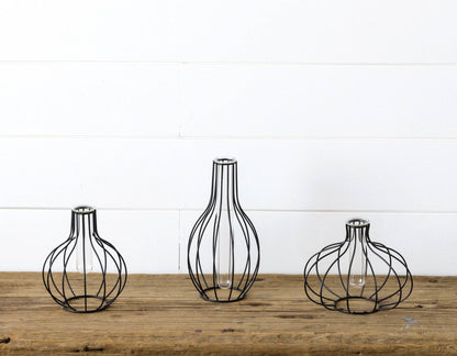 Stem Vases With Black Metal Frames (Pk/3 Ast) | SALE