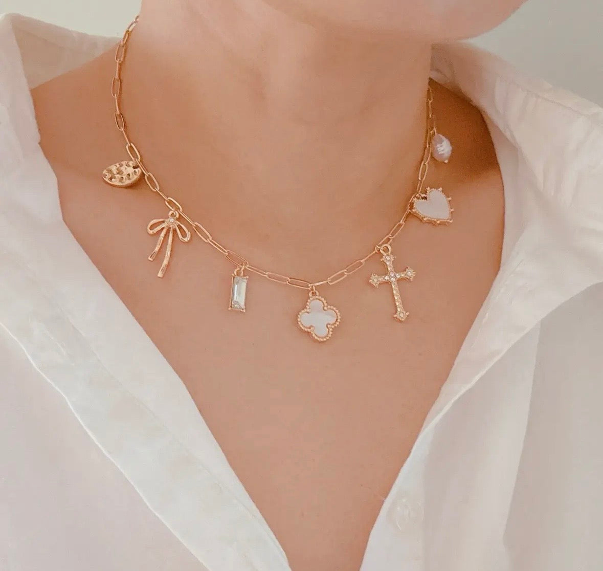 Cross clover charm necklace