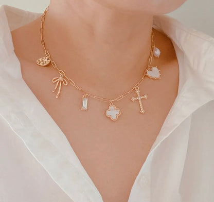 Cross clover charm necklace