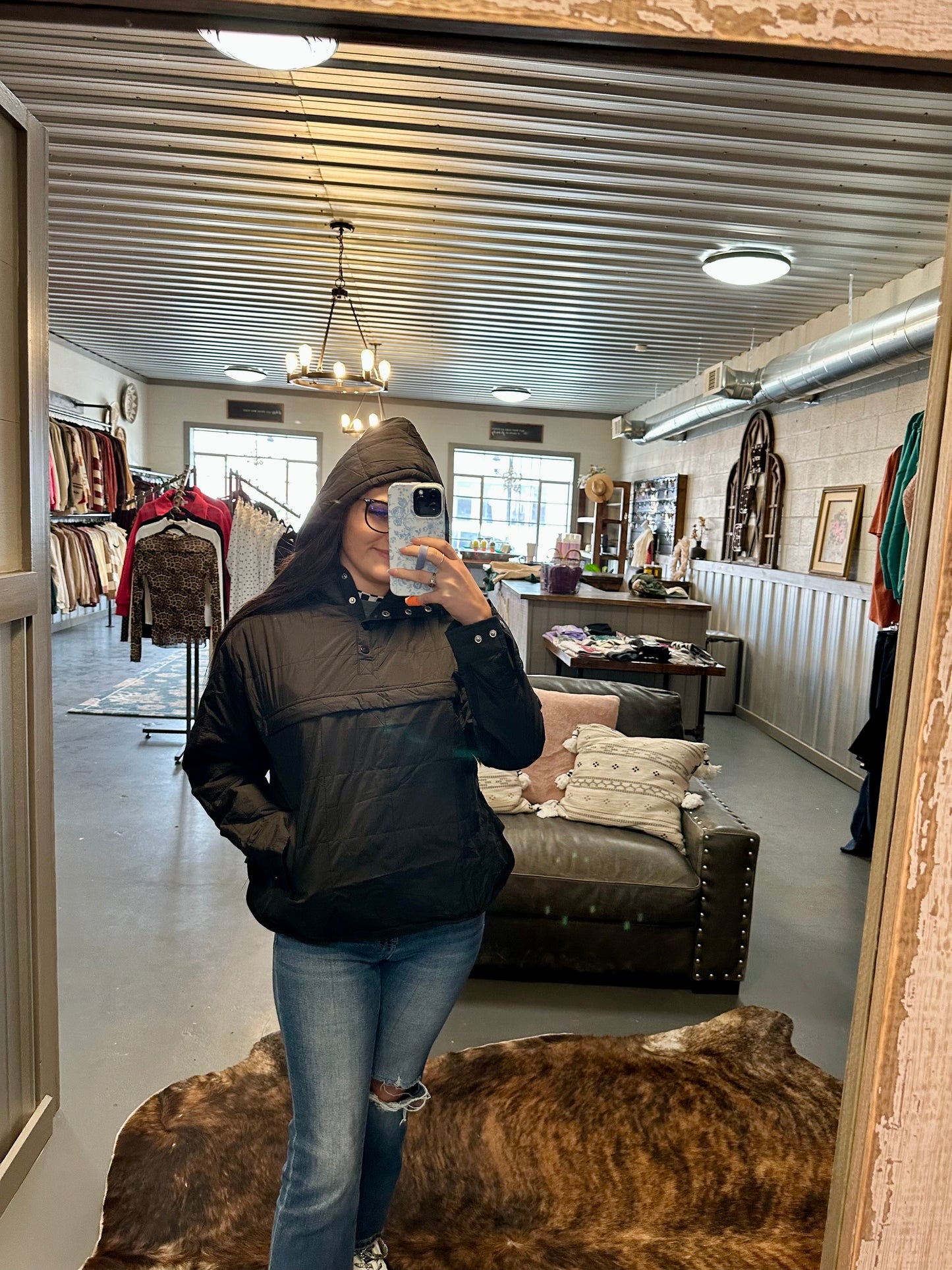 Black Puffer Pullover Jacket