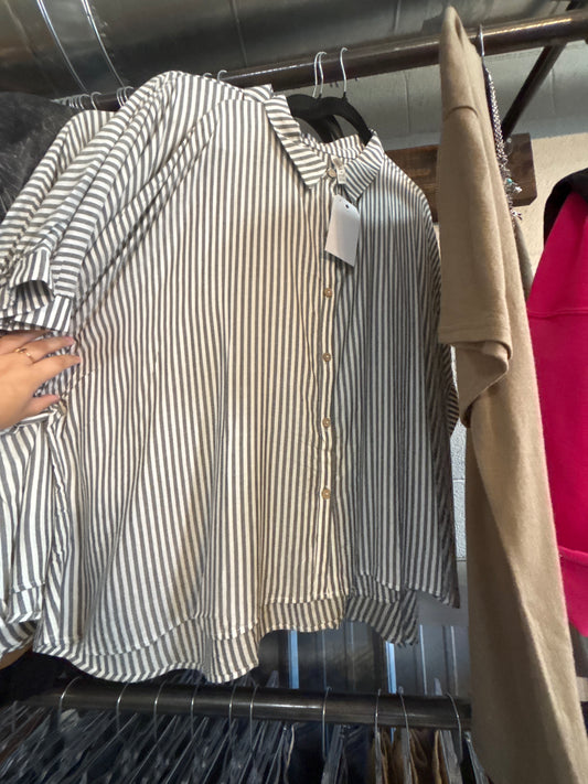 Plus Rayon Striped Button Up Top