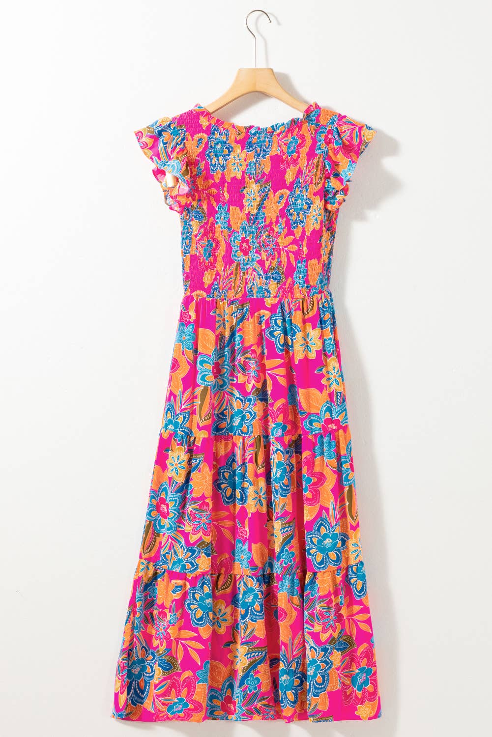 LAS Boho Floral V Neck Ruffle Tiered Dress