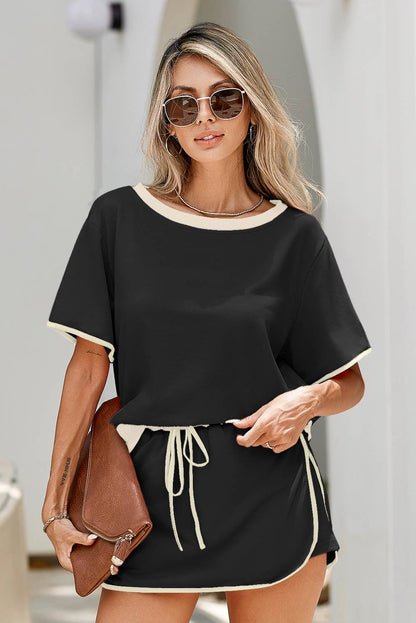LDC Colorblock Edge Drop Shoulder T Shirt and Skirt 2Pcs Set