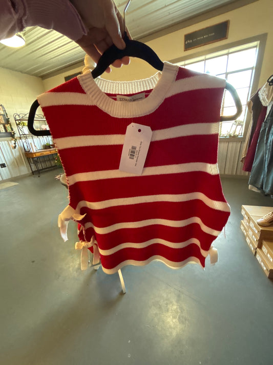 Side Tie Striped Sweater Vest