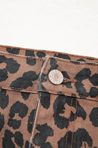 Western apparel Leopard Denim Frayed Split Denim Midi Skirt