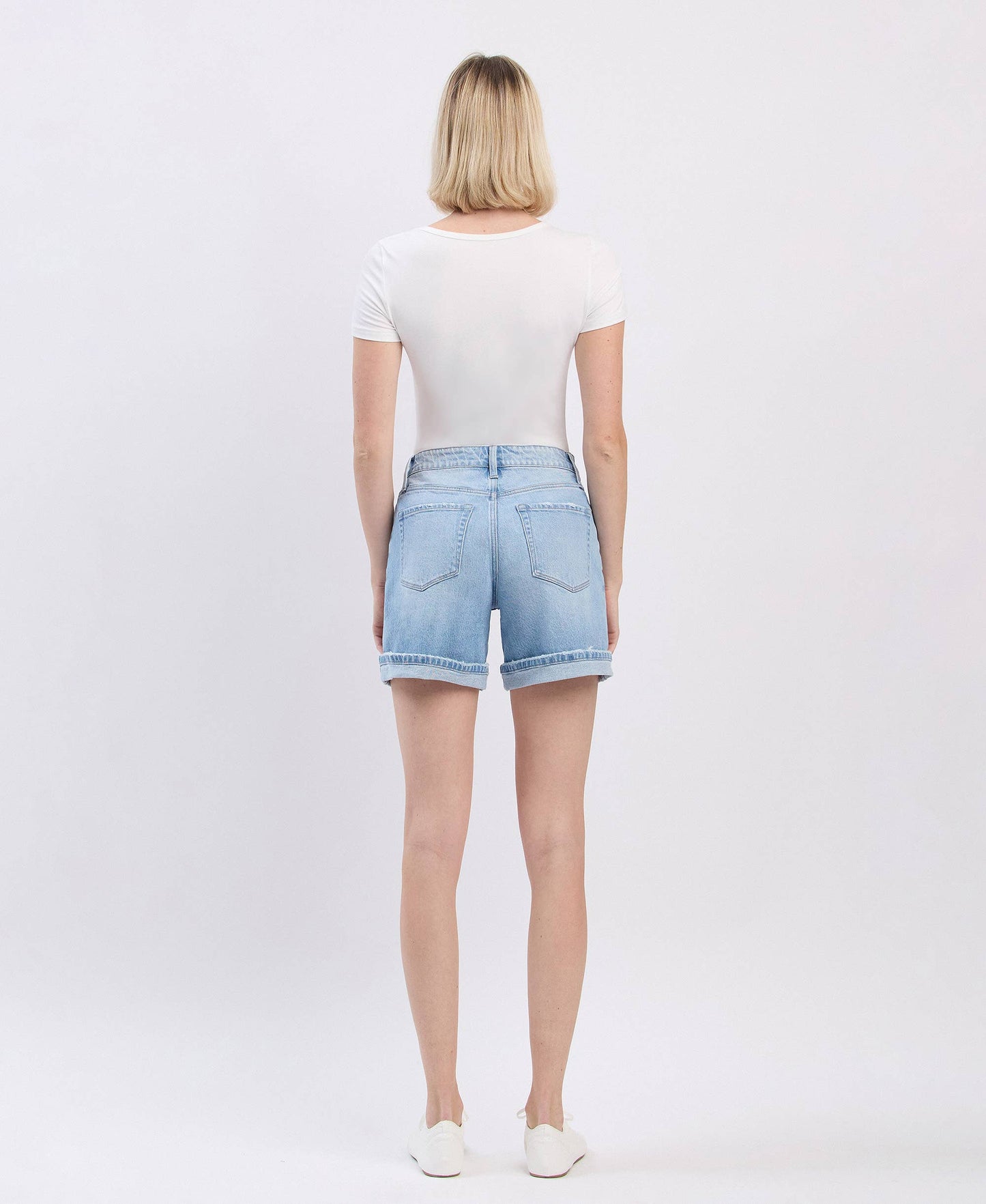 SUPER HIGH RISE MIDI DENIM SHORTS
