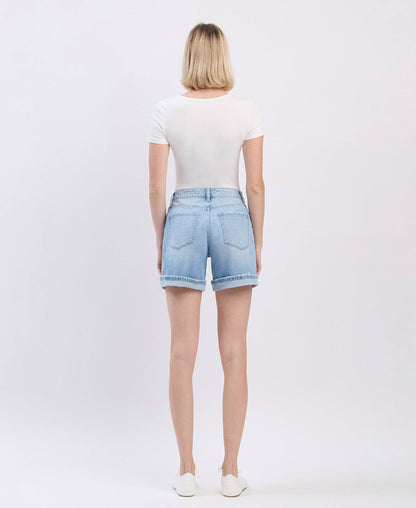 SUPER HIGH RISE MIDI DENIM SHORTS