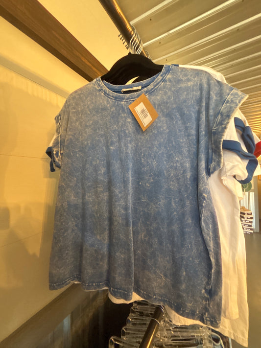 Washed Round Neck Folded Sleeve Top