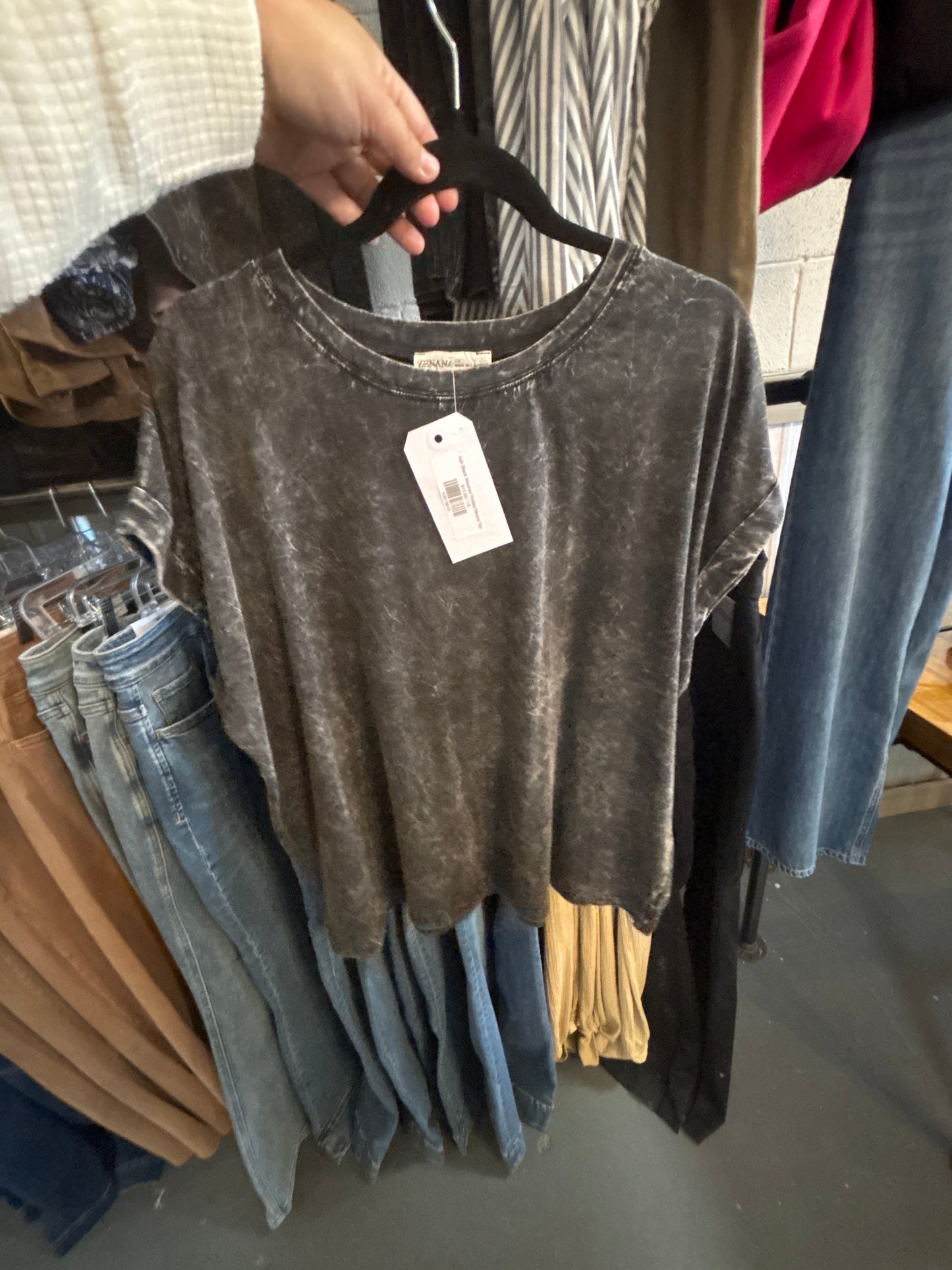 Ash Black Washed Folded Sleeve Top