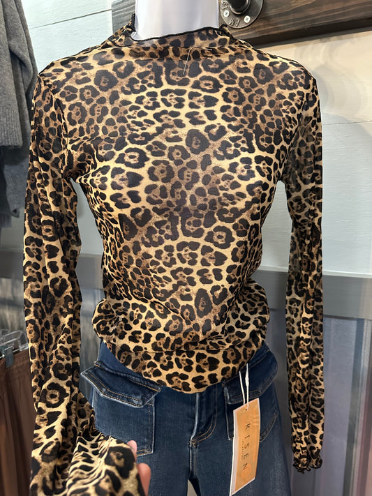 Leopard Mesh Lace Top
