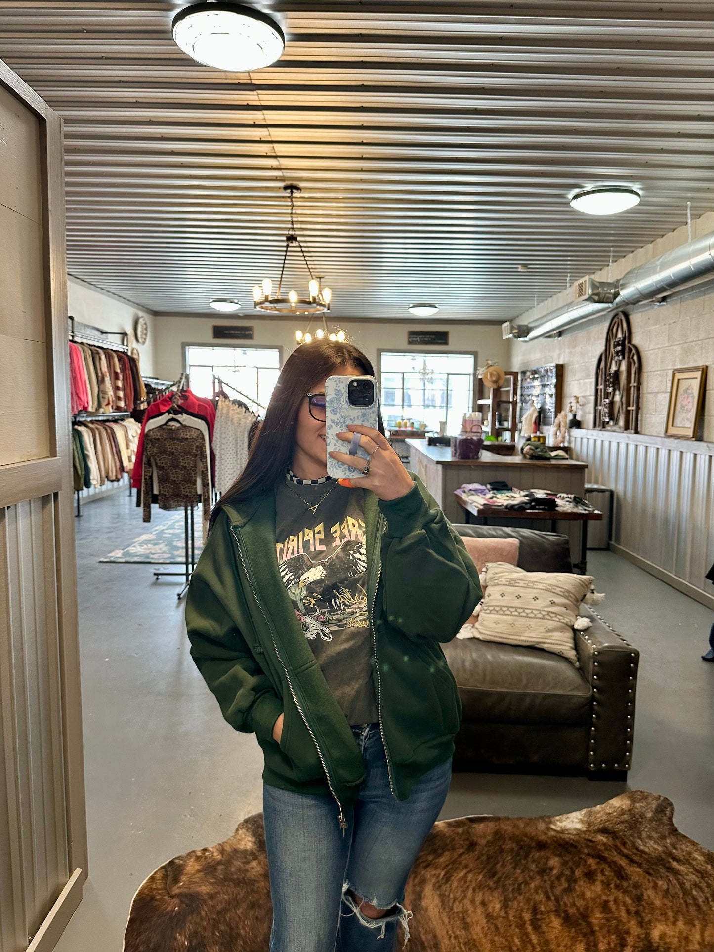 Hunter Green Oversized Hooded Half Zip