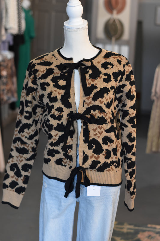 Leopard Print Tie Cardigan