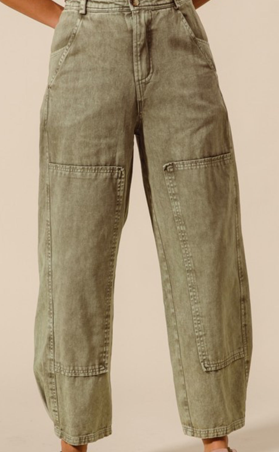 LT Olive Mid Rise Barrel Pants