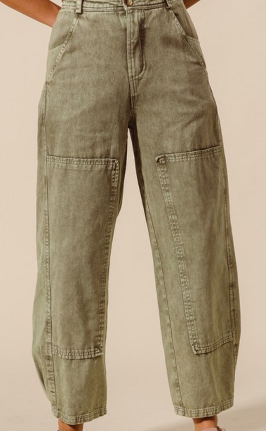 LT Olive Mid Rise Barrel Pants