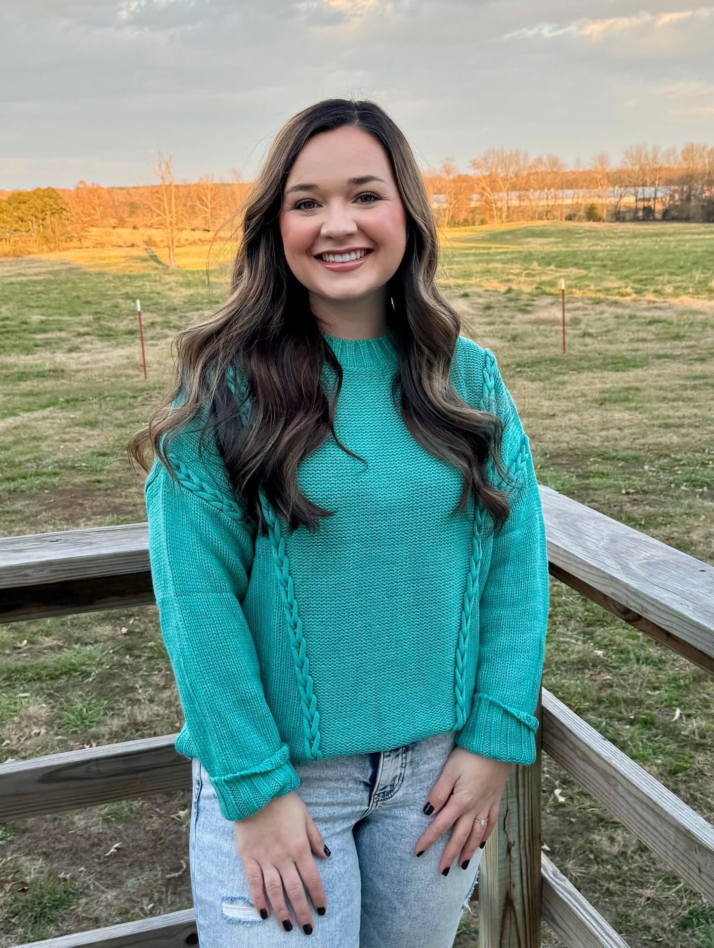 Curvy Teal Blue Chunky Braid Sweater