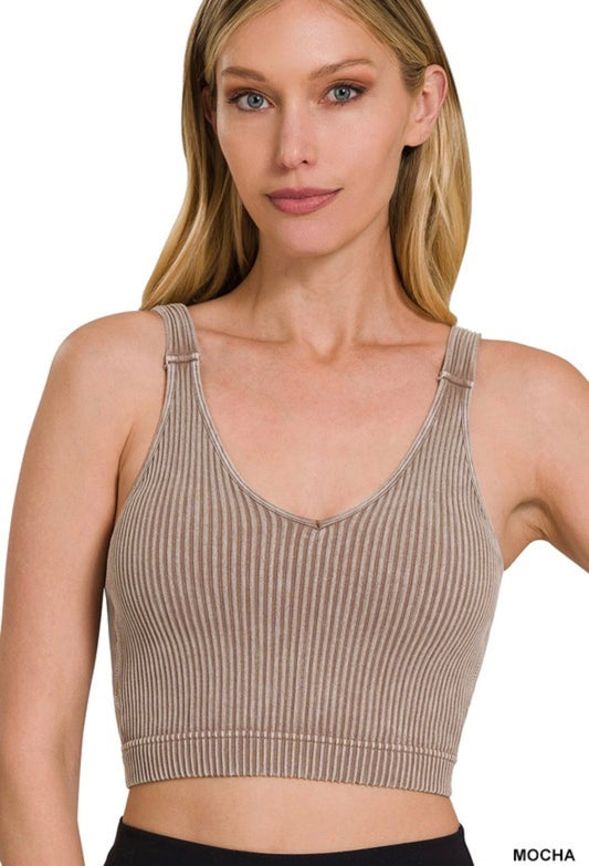 Ribbed washed bra crop tank