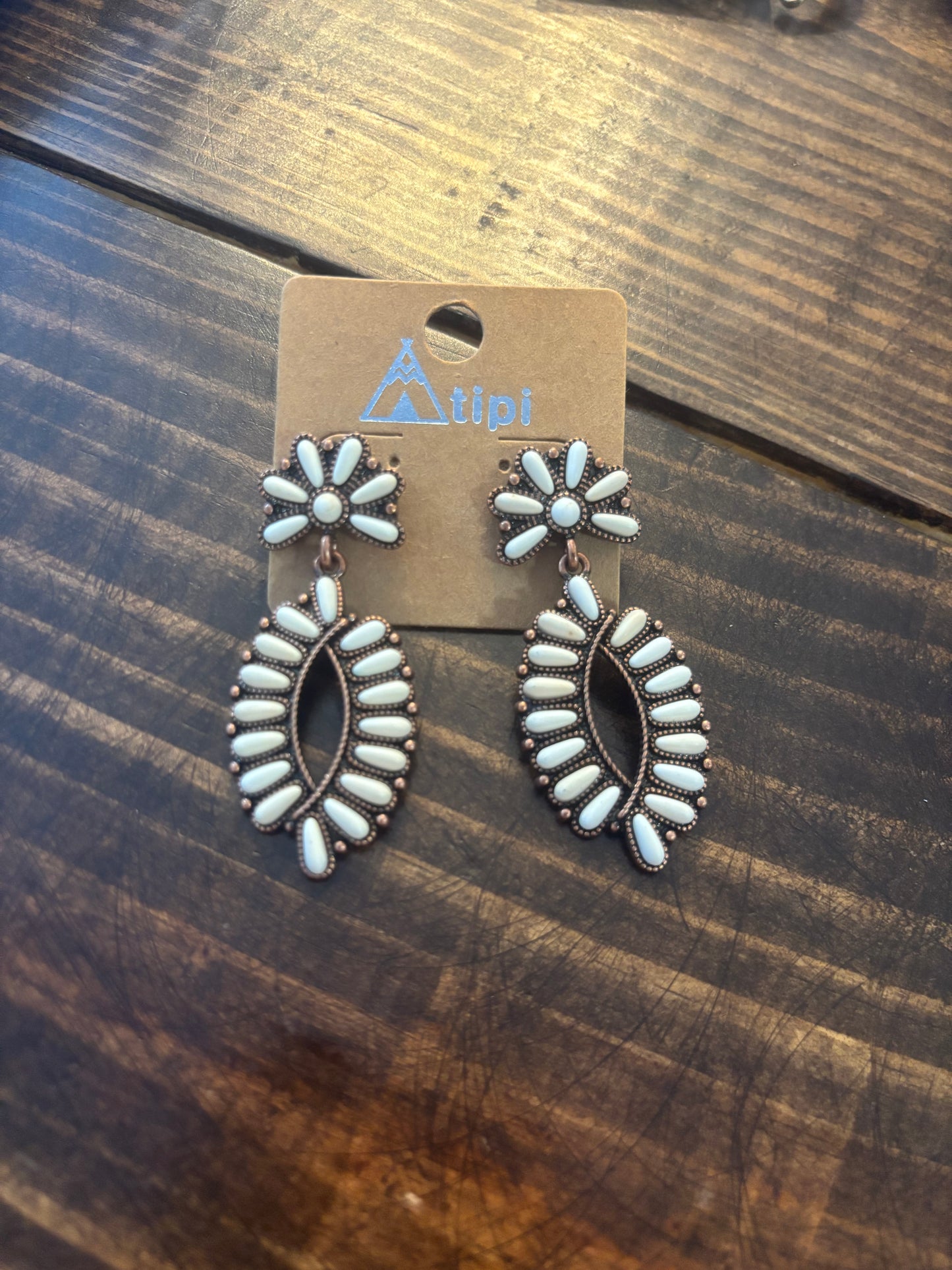 Rustic and white dangle earrings