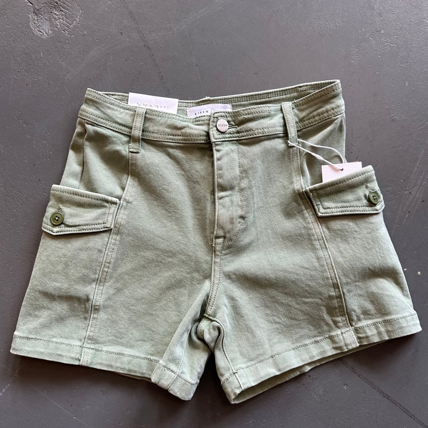 High Rise Olive Cargo Shorts