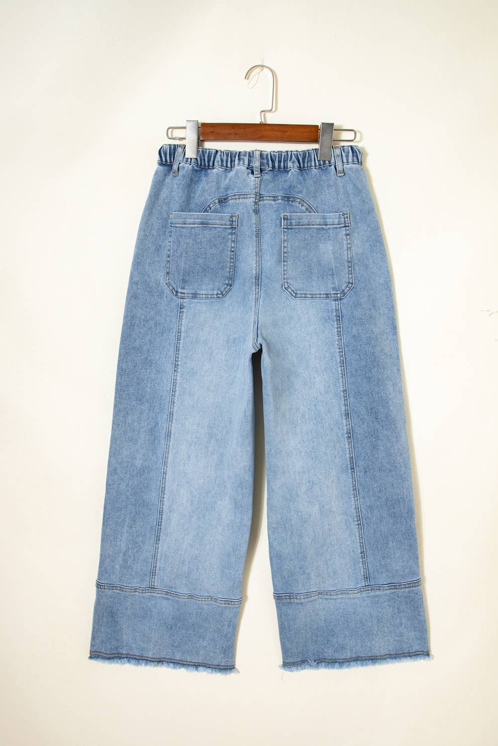 66 Drawstring Seam Detail Raw Hem Wide Leg Denim Pants