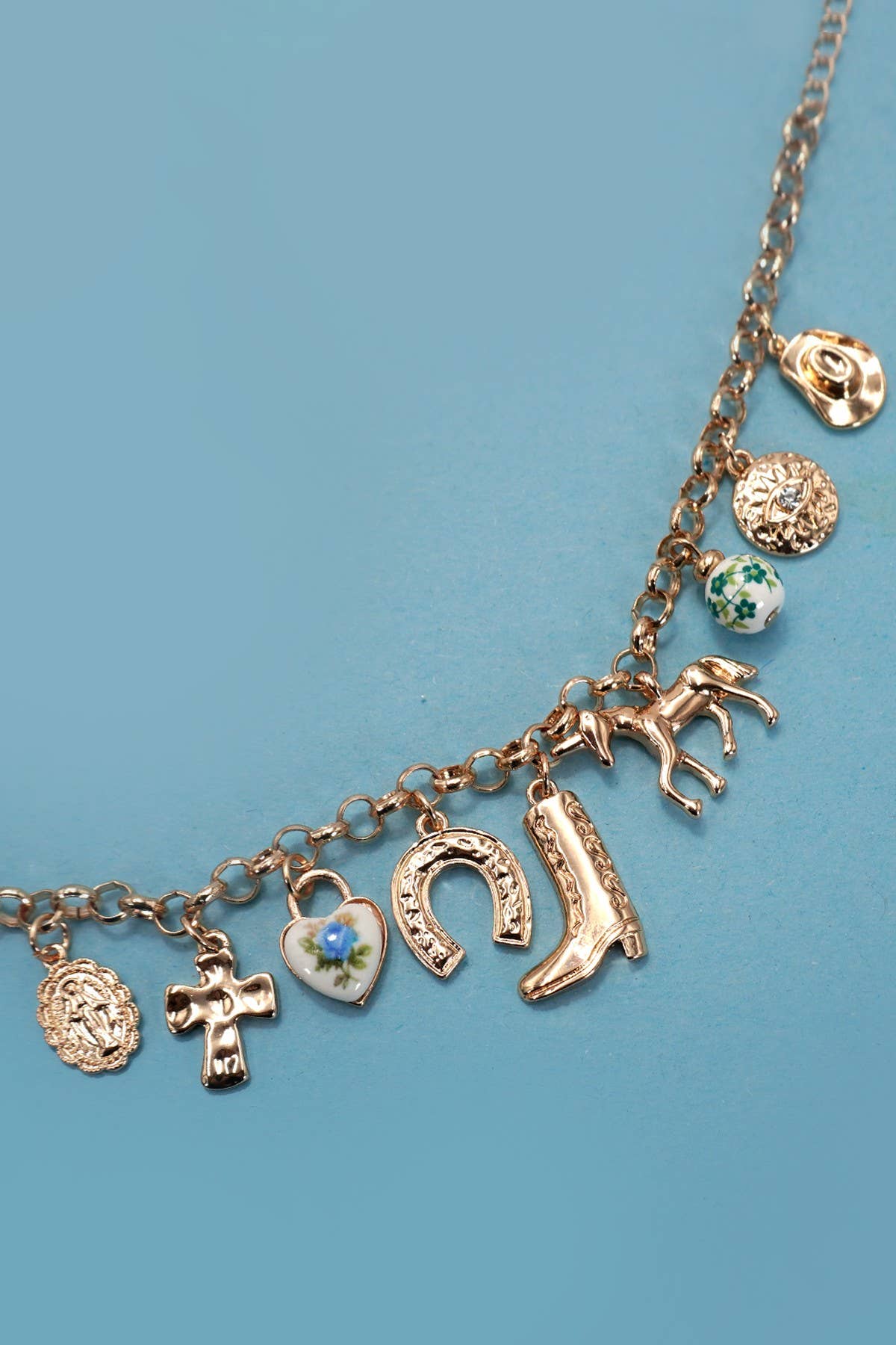 CHARM BRACELET - WESTERN BOOT CROSS PORCELAIN