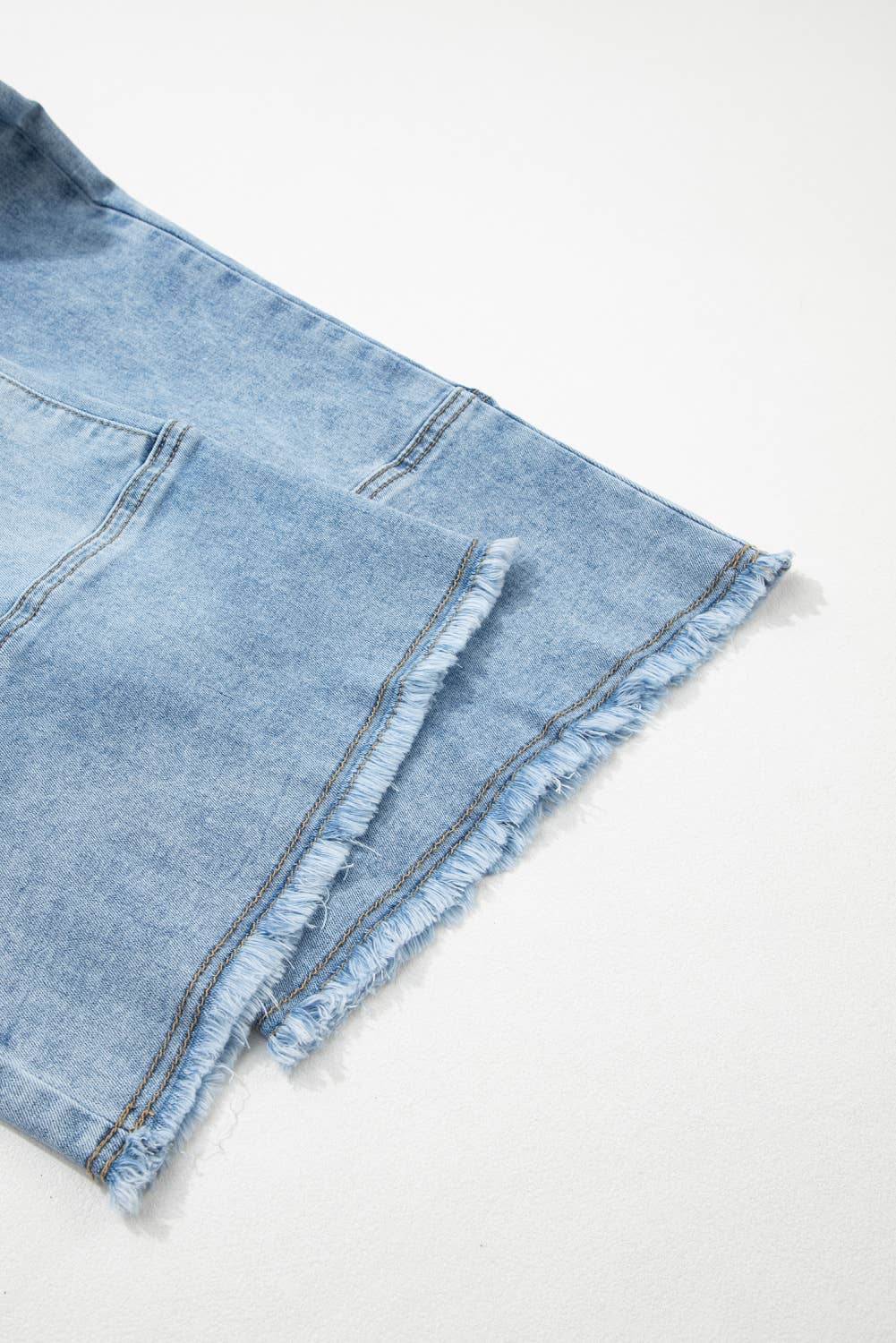 66 Drawstring Seam Detail Raw Hem Wide Leg Denim Pants