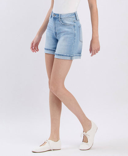 SUPER HIGH RISE MIDI DENIM SHORTS