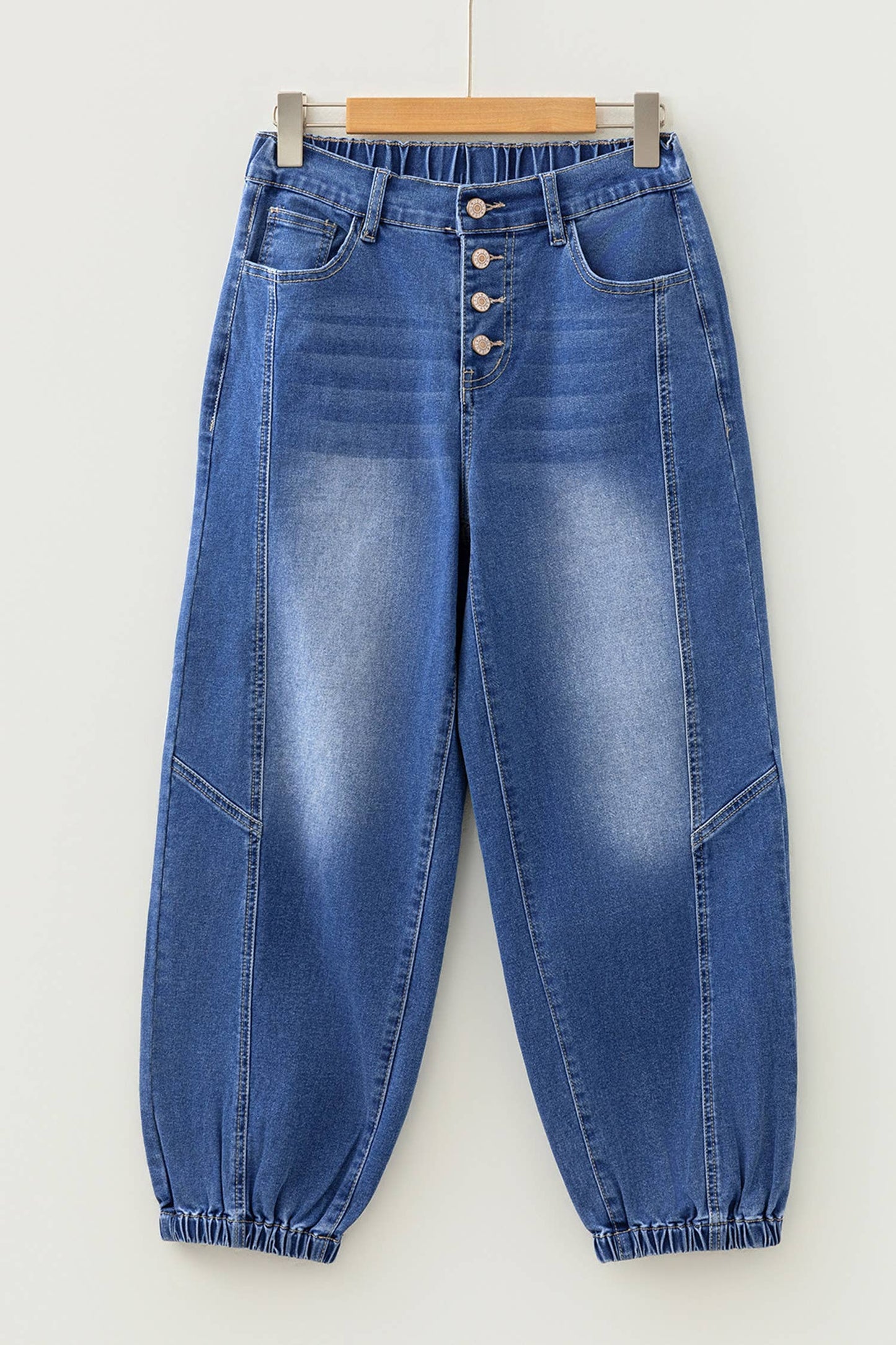 Buttons Front Tapered Casual Loose Fit Jeans