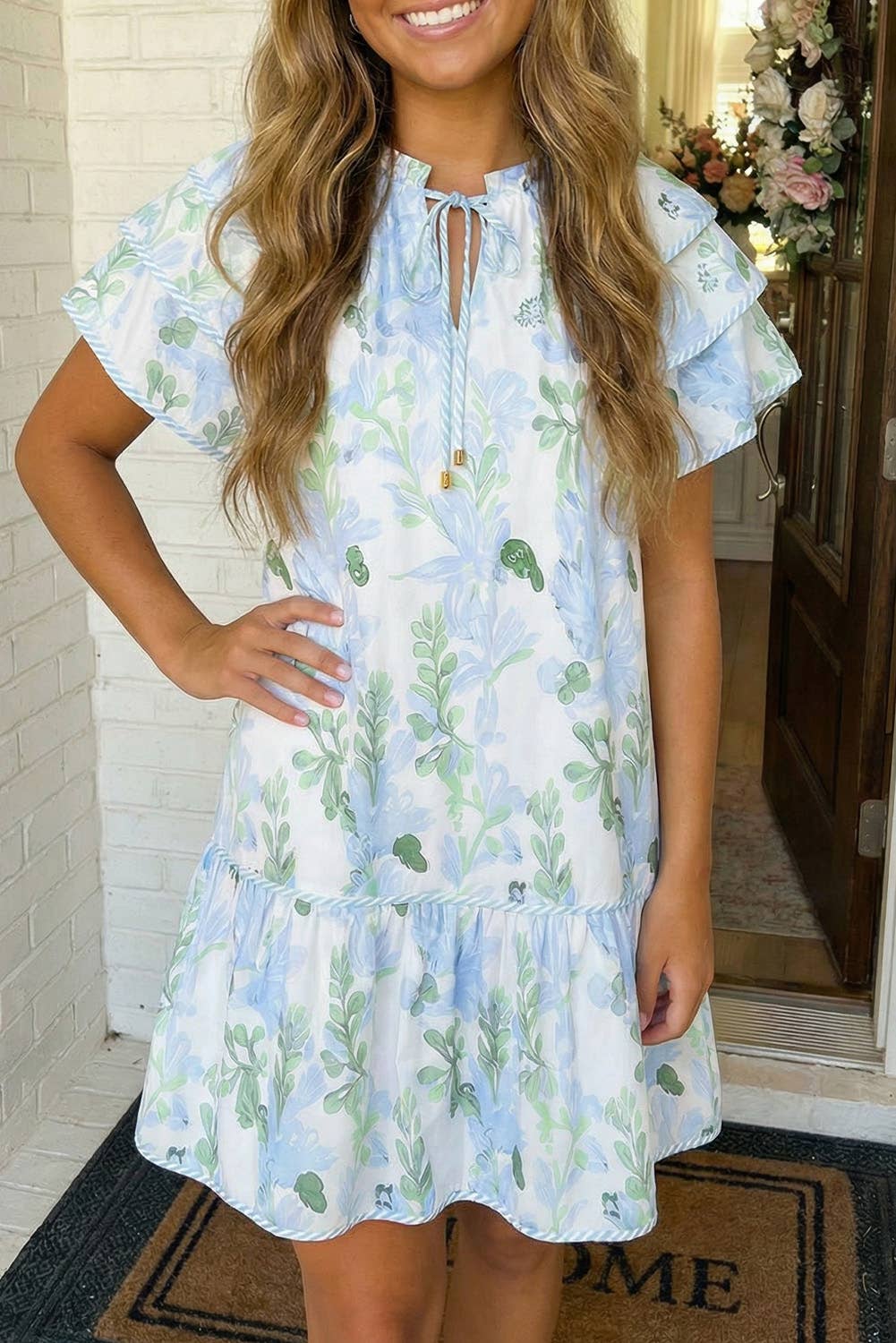 LAS Floral Contrast Edge Layered Mini Dress (S-XL)