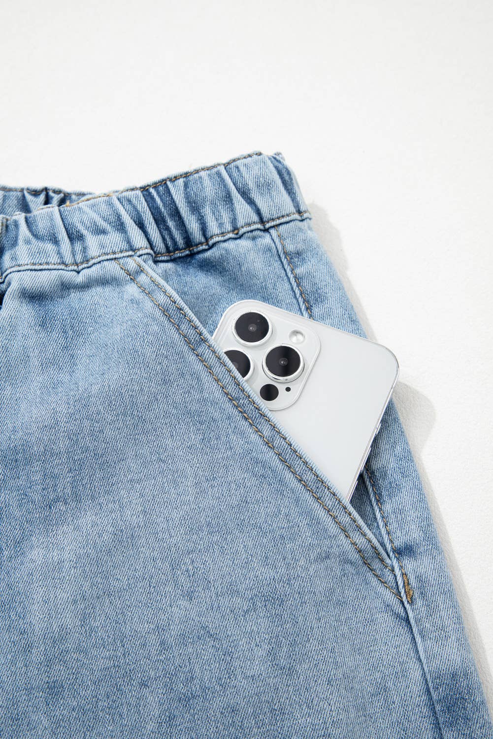 66 Drawstring Seam Detail Raw Hem Wide Leg Denim Pants