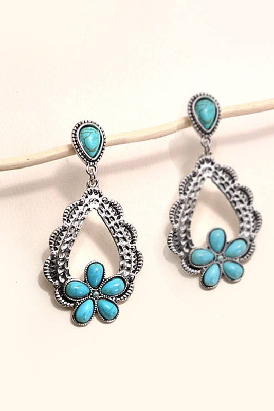 WESTERN TURQ FLOWER DROP EARRINGS
