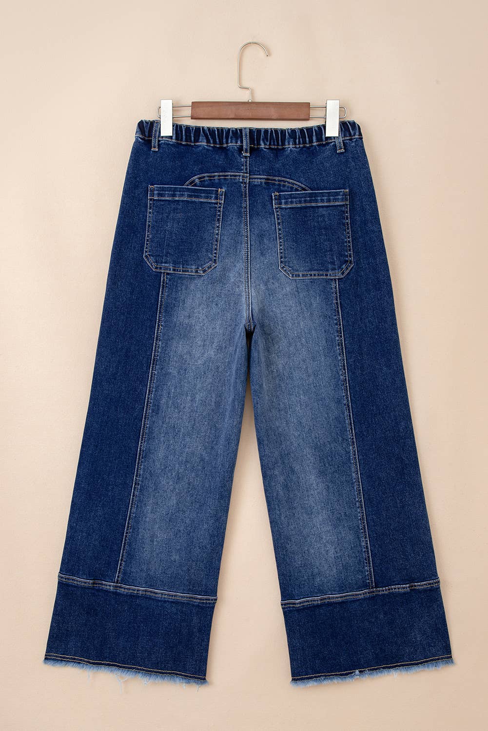 66 Drawstring Seam Detail Raw Hem Wide Leg Denim Pants