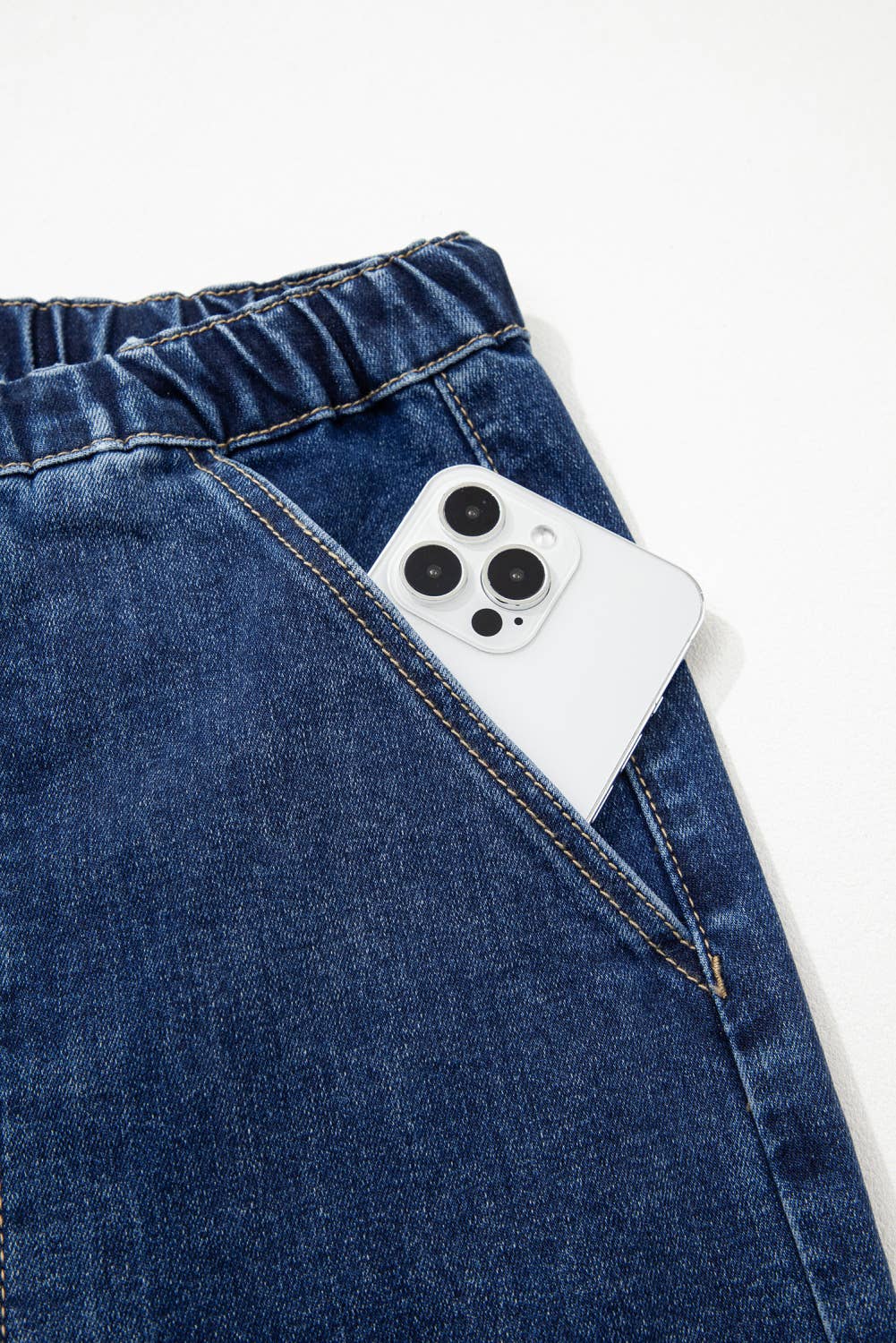 66 Drawstring Seam Detail Raw Hem Wide Leg Denim Pants