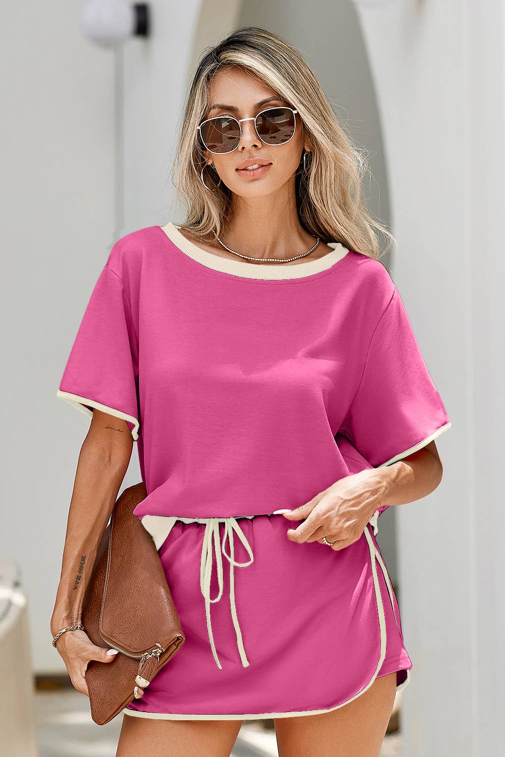 LDC Colorblock Edge Drop Shoulder T Shirt and Skirt 2Pcs Set