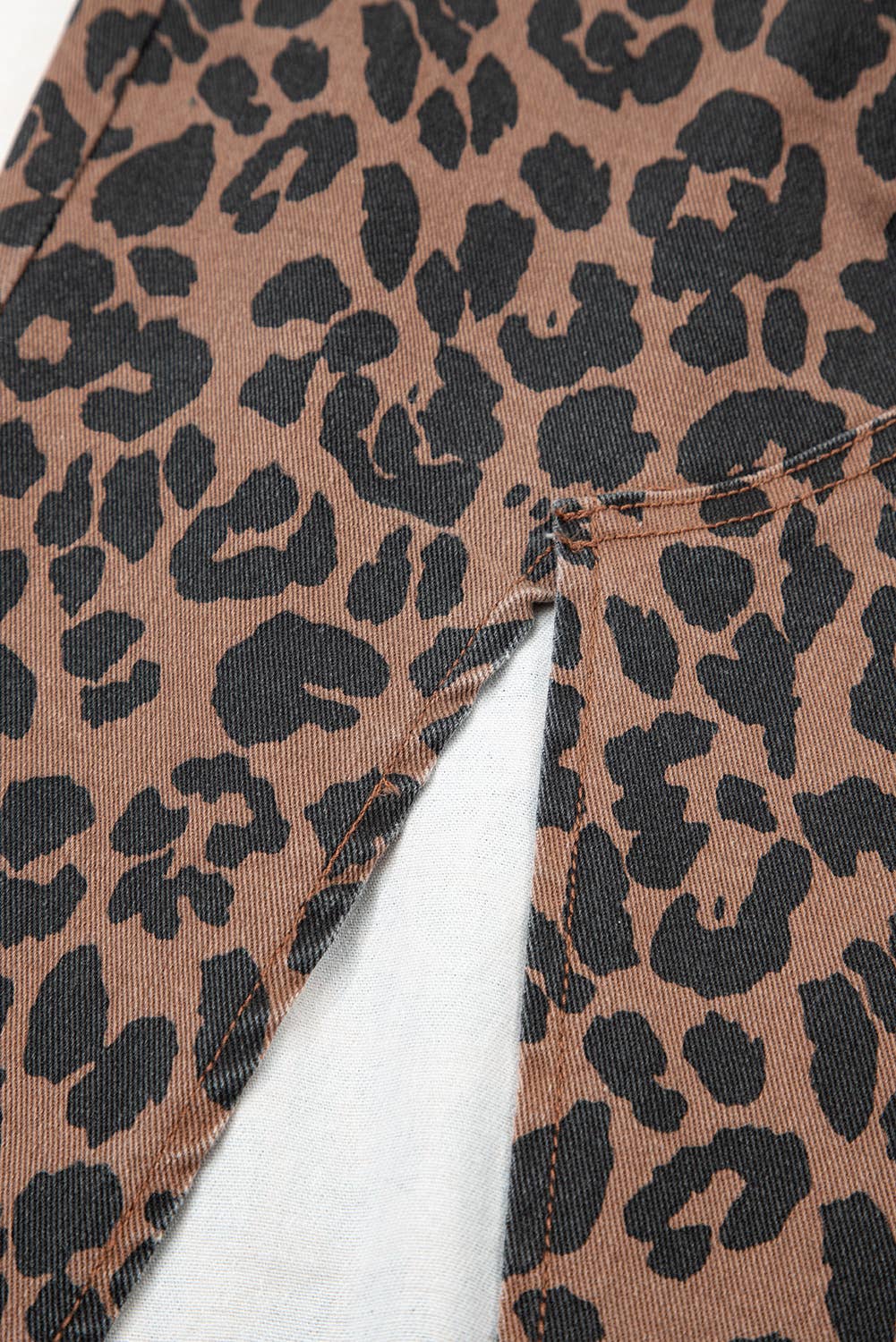 Western apparel Leopard Denim Frayed Split Denim Midi Skirt