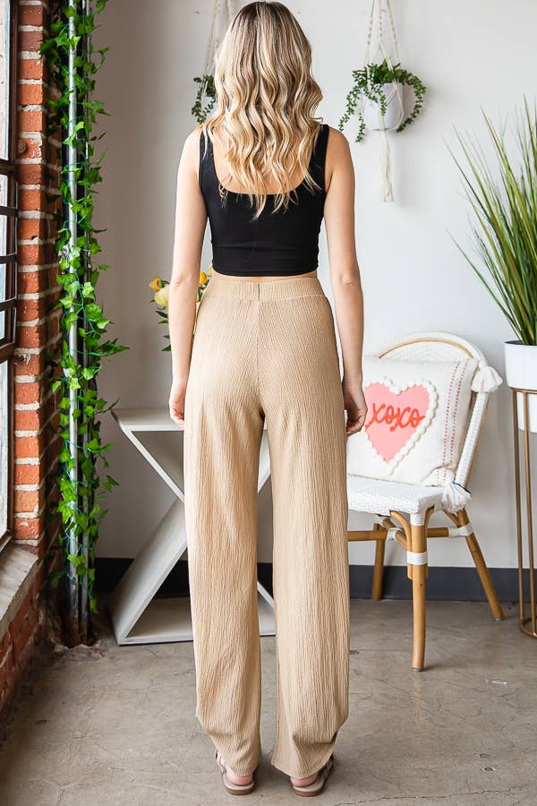 Casual Crinkle Women's Pants with Tied Hem