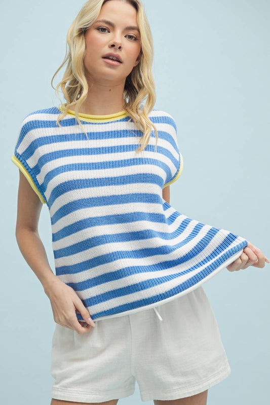 STRIPED CONTRAST SWEATER KNIT TOP