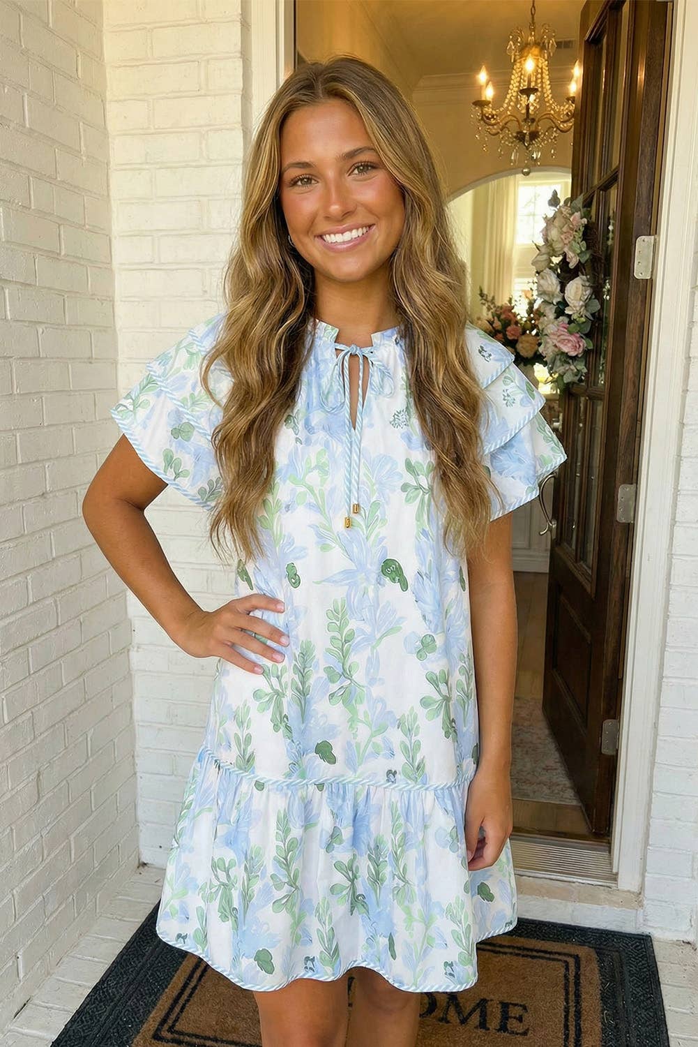 LAS Floral Contrast Edge Layered Mini Dress (S-XL)