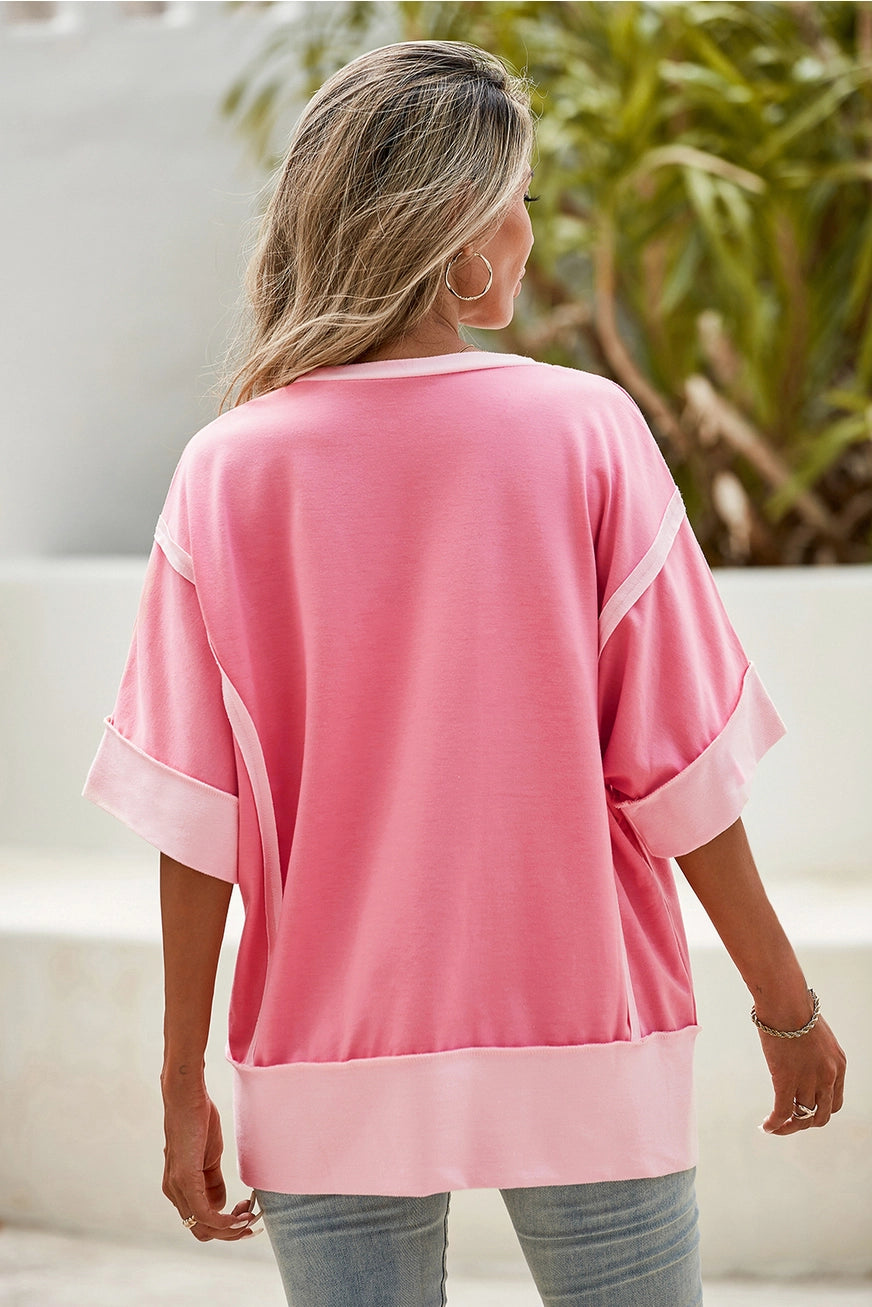 Spring Half Sleeve Raw Seam Top