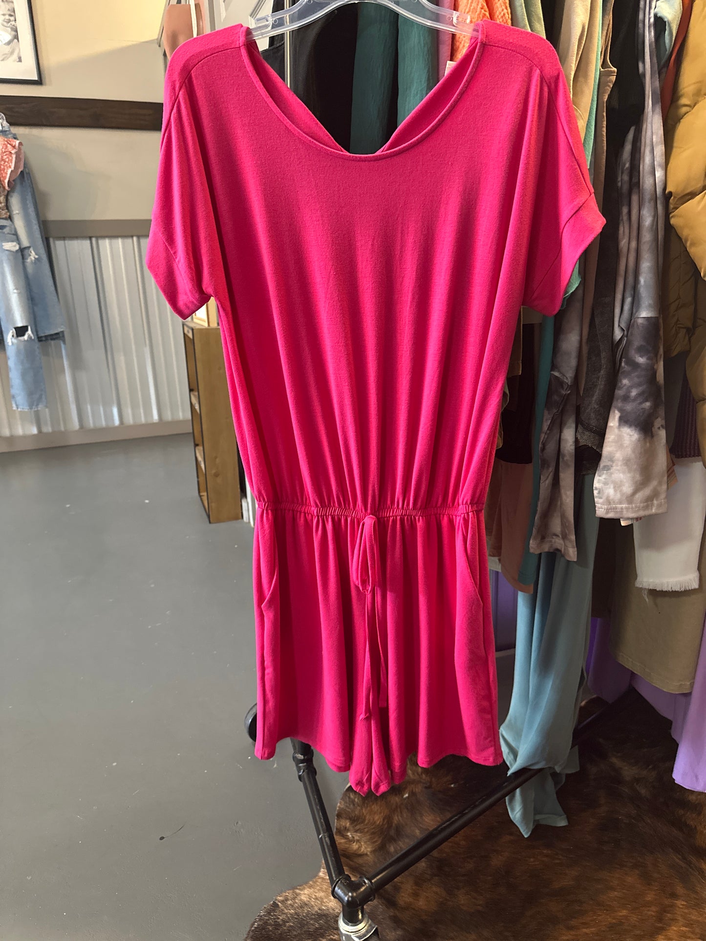 pink and dark blue zenana rompers