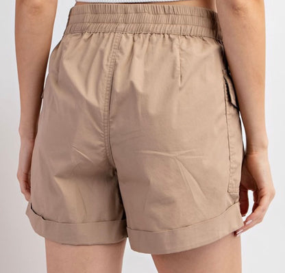 Taupe Solid Cargo Shorts